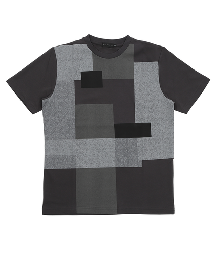 【洗練のジオメトリック】スムース ブロック柄Tシャツ ｜ シルクのような滑らかさと、陰影で魅せる大人の格子デザイン