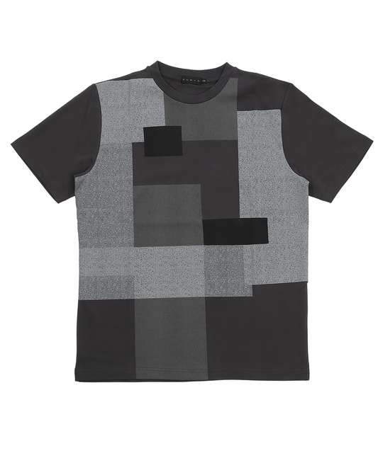 【洗練のジオメトリック】スムース ブロック柄Tシャツ ｜ シルクのような滑らかさと、陰影で魅せる大人の格子デザイン