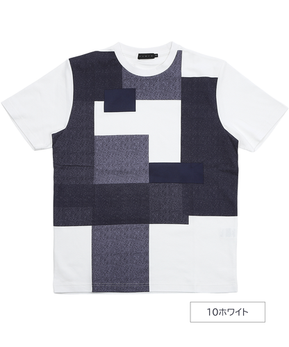 【洗練のジオメトリック】スムース ブロック柄Tシャツ ｜ シルクのような滑らかさと、陰影で魅せる大人の格子デザイン