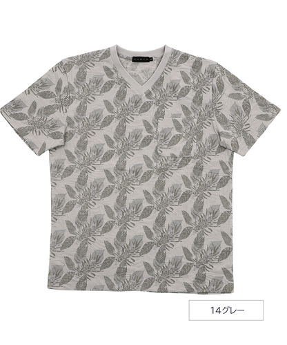 【陰影に魅せる花柄】リンクスフラワープリント VネックTシャツ｜1枚でサマになる大人の艶感カットソー