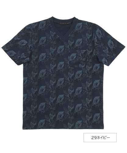 【陰影に魅せる花柄】リンクスフラワープリント VネックTシャツ｜1枚でサマになる大人の艶感カットソー