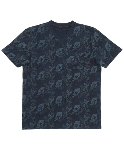 【陰影に魅せる花柄】リンクスフラワープリント VネックTシャツ｜1枚でサマになる大人の艶感カットソー