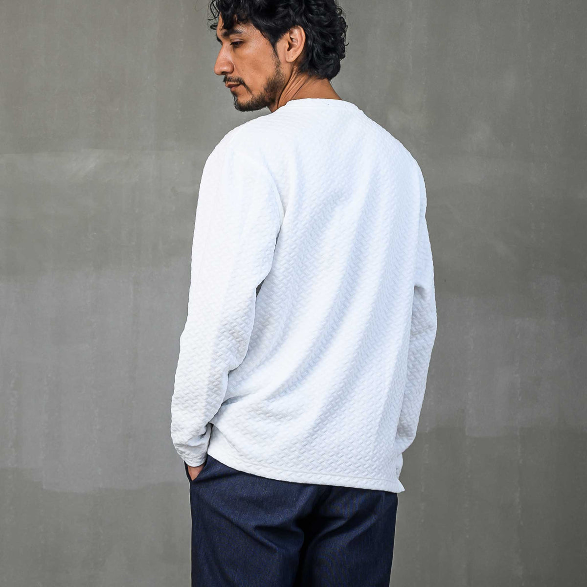 ブリスタージャカードTシャツ メンズ 長袖｜凹凸生地