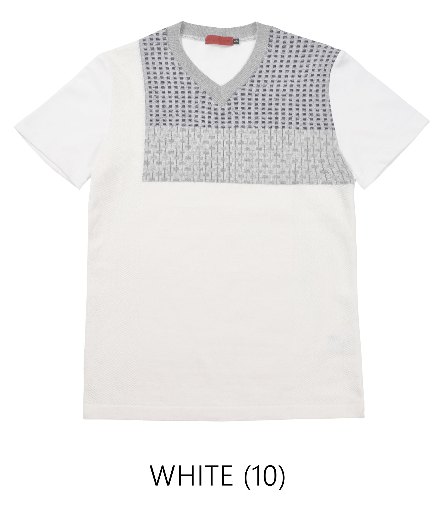 SALE／50％OFF】VUMPS RED パッチワークニット VネックTシャツ (WHITE