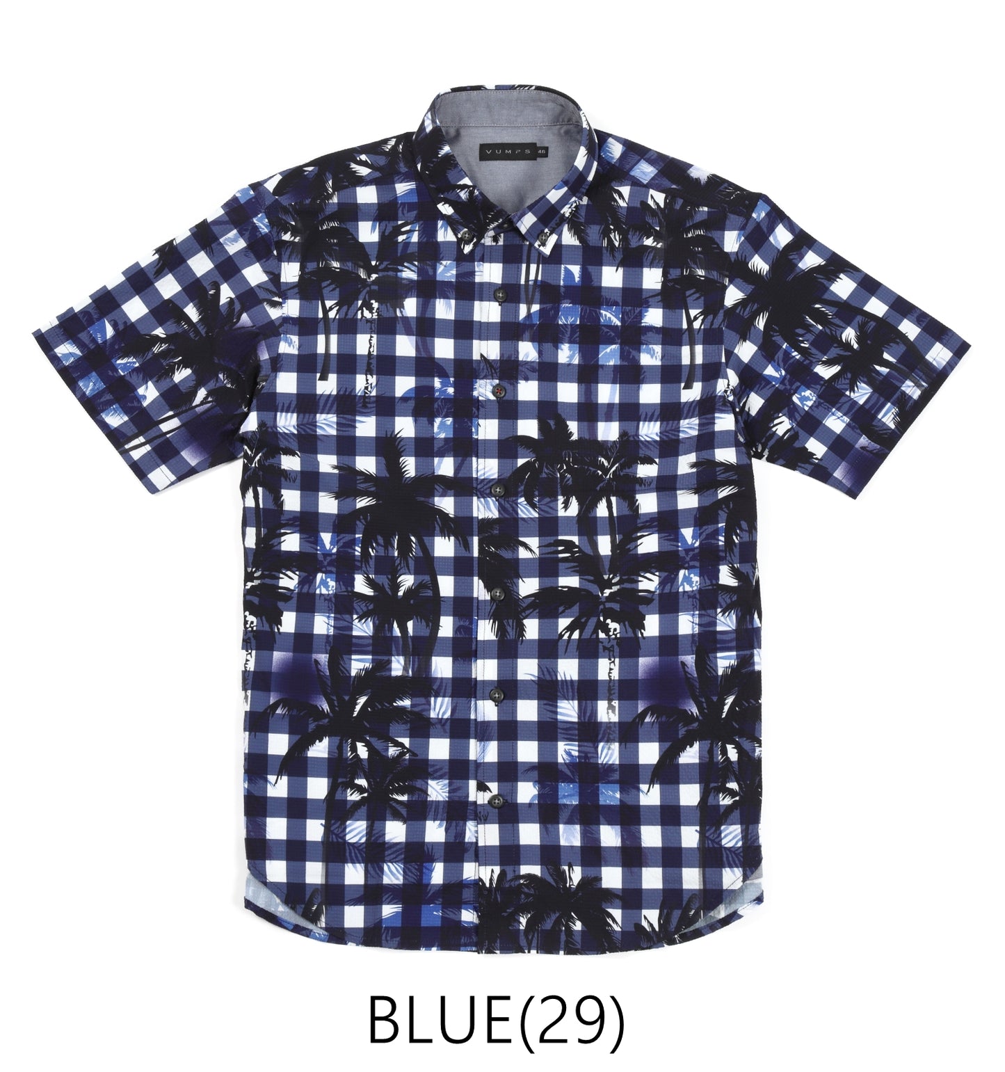 【SALE／50％OFF】VUMPS パームツリープリント ストレッチシャツ (GRAY / BLUE)